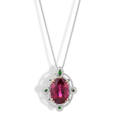 Lumbers 18ct Gold 30.99ct Tourmaline & Diamond Pendant