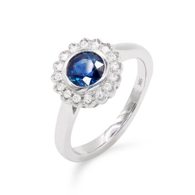 Lumbers 18ct Gokd 1.00ct Sapphire & Diamond Flower Ring