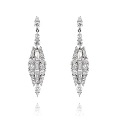 Lumbers 18ct Gold Baguette & Brilliant Cut Diamond Earring
