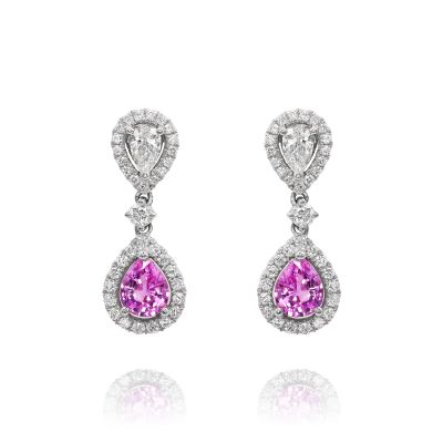 Lumbers 18ct Gold Pink Sapphire & Diamond Drop Earrings