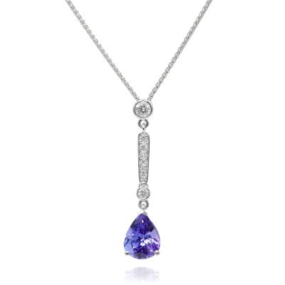 Lumbers 18ct Gold 1.84ct Tanzanite & Diamond Drop Necklace
