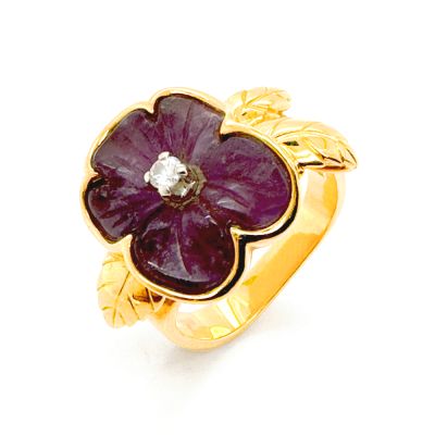  Pre-Owned 18ct Floral Amethyst & Diamond Ring