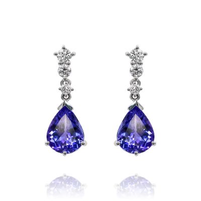 Lumbers 18ct Gold 3.40cts Tanzanite & Diamond Drop Earring