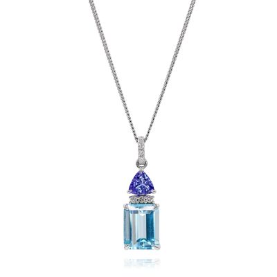 Lumbers 18ct Gold Aquamarine, Tanzanite & Diamond Pendant