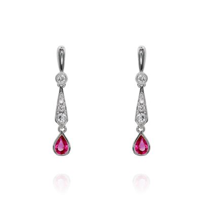 Lumbers 18ct Gold 0.46cts Ruby & Dia Drop Earrings