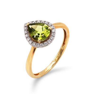 Lumbers 18ct Gold Pear Peridot & Diamond Halo Ring