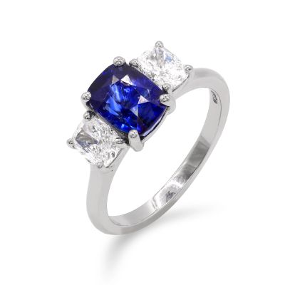 Lumbers Platinum 2.54ct Sapphire & Diamond 3 Stone Ring