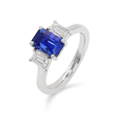 Lumbers Platinum 2.16ct Sapphire & Diamond 3 Stone Ring
