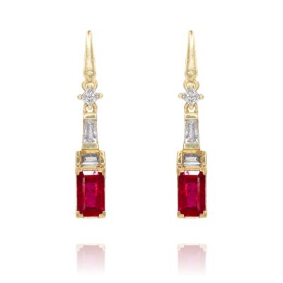 Lumbers 18ct Gold 0.80cts Ruby & Diamond Drop Earrings
