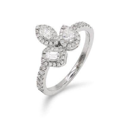 Lumbers 18ct Gold Multi-Cut Diamond & Halo Ring