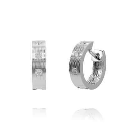 Lumbers 18ct White Gold 0.15cts Diamond Textured Hoops