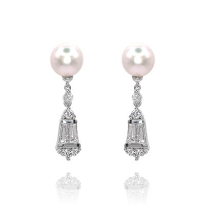 Lumbers 18ct Gold 0.70cts Diamonds & Pearl Earrings