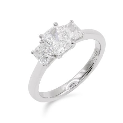 Lumbers Platinum 1.32cts Radiant Cut 3 Stone Ring