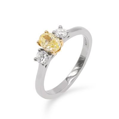 Lumbers Platinum Yellow & White Diamond 3 Stone Ring