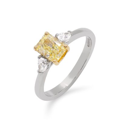 Lumbers Platinum Yellow & White Diamond 3 Stone Ring