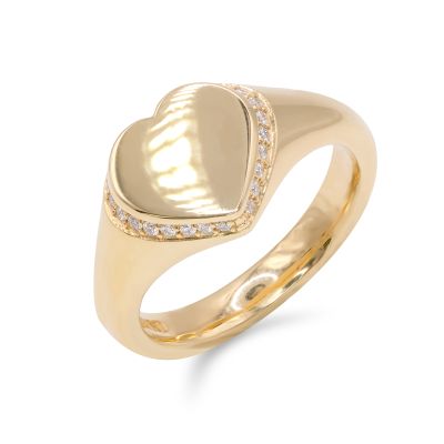 Lumbers 18ct Gold Heart Signet Ring with Diamond Bezel