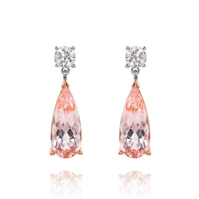 Lumbers 18ct Gold 2.62cts Morganite & Diamond Earrings