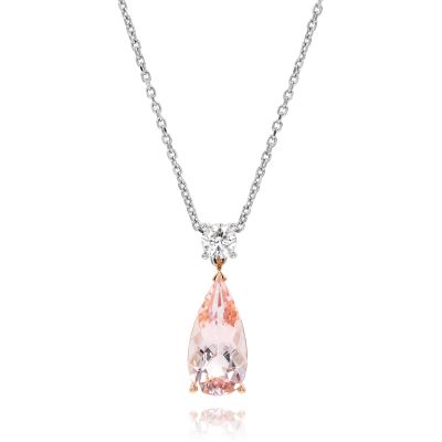 Lumbers 18ct Gold 2.61ct Morganite & Diamond Necklace