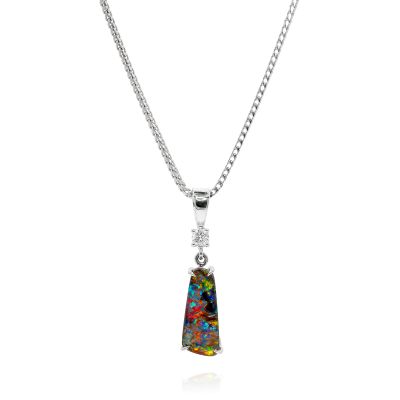 Lumbers 18ct Gold 2.00ct Boulder Opal & Diamond Pendant