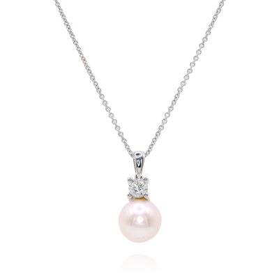 Lumbers 18ct Gold 8mm Pearl & 0.21ct Diamond Necklace