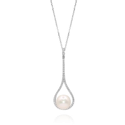 Lumbers 18ct Gold 10mm Cultured Pearl & Diamond Necklace