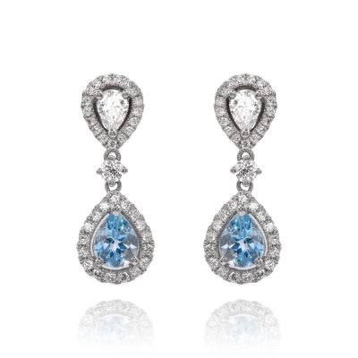 Lumbers 18ct Gold Aquamarine & Diamond Drop Earrings