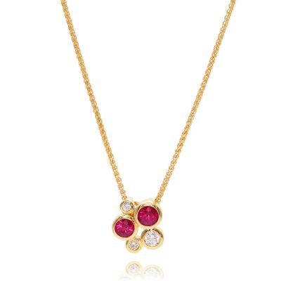 Lumbers 18ct Gold Ruby & Diamond Scatter Necklace