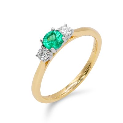 Lumbers 18ct Gold 0.31ct Emerald & Diamond 3 Stone Ring