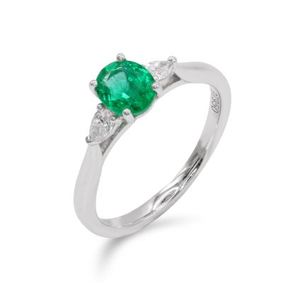 Lumbers Platinum 0.74ct Emerald & Diamond 3 Stone Ring