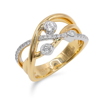 Lumbers 18ct Gold 3 Row 0.36cts Diamond Wave Ring