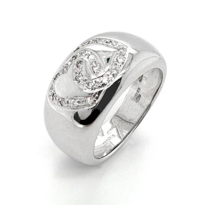 Lumbers Pre-Owned 18ct Gold 2 Pave Hearts Chunky Ring