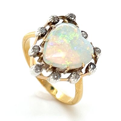 Lumbers Pre-Owned 18ct Gold Heart Opal & Diamond Ring