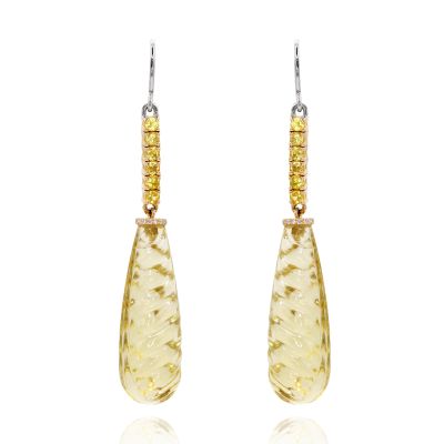 Lumbers 18ct Gold Citrine & Yellow Sapphire Drop Earrings