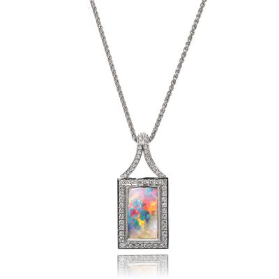 Lumbers Platinum Rectangle 1.90ct Opal & Diamond Pendant