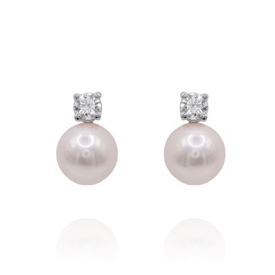 Lumbers 18ct Gold 8.5mm Pearl & Diamond Stud Earrings