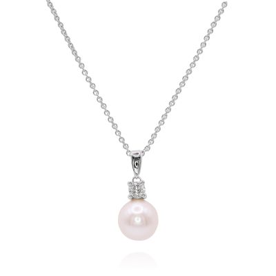 Lumbers 18ct Gold 0.10ct Diamond Cultured Pearl Necklace