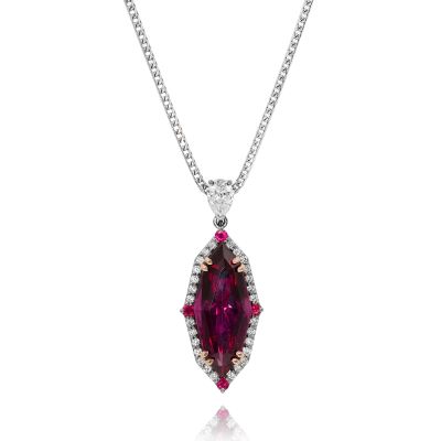 Lumbers 18ct Gold Rhodolite, Ruby & Diamond Pendant