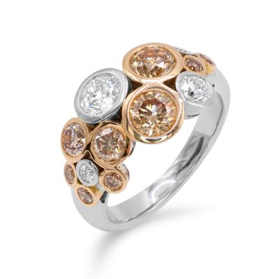 Lumbers 18ct Gold Cascade Champagne & White Diamond Ring
