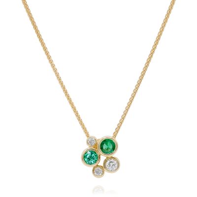 Lumbers 18ct Gold Cascade Emerald & Diamond Necklace