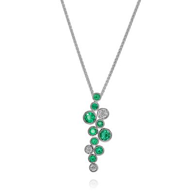 Lumbers 18ct Gold Cascade Emerald & Diamond Necklace