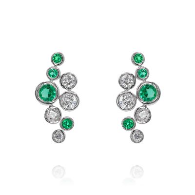 Lumbers 18ct Gold Scatter Emerald & Diamond Studs