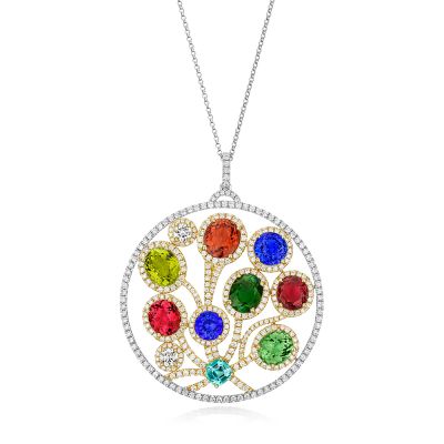 Lumbers 18ct Gold Multi-Stone & Diamond Necklace