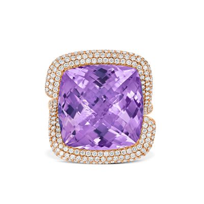 Lumbers 18ct Gold Fancy Cut Amethyst & Diamond Ring
