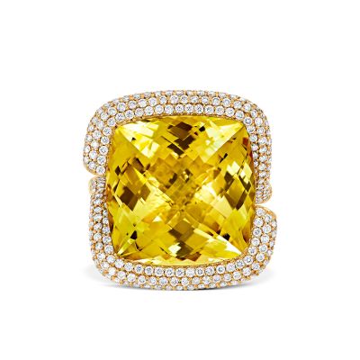 Lumbers 18ct Gold Fancy Cut Yellow Quartz & Diamond Ring