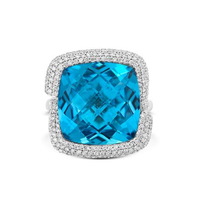Lumbers 18ct Gold Fancy Cut Blue Topaz & Diamond Ring