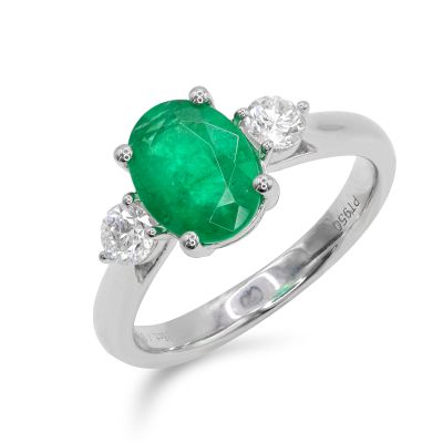 Lumbers Platinum 1.38ct Emerald & Diamond 3 Stone Ring