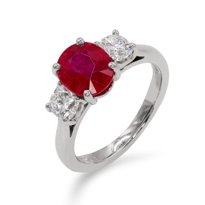 Lumbers Platinum 2.41ct Ruby & Diamond 3 Stone Ring