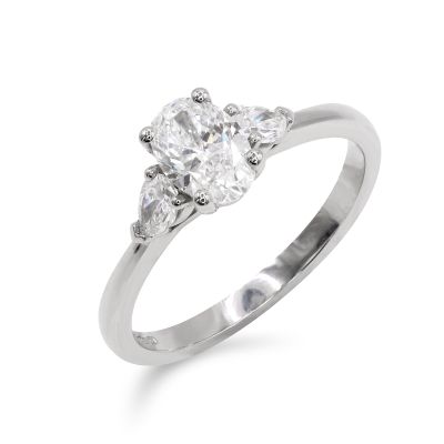 Lumbers Platinum 0.96cts Oval & Pear Diamond 3 Stone Ring