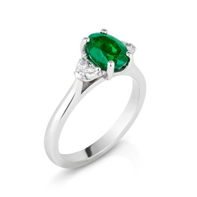 Lumbers Platinum 1.32cts Emerald & Diamond 3 Stone Ring
