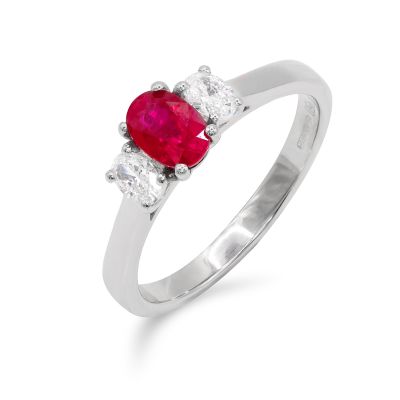 Lumbers Platinum 0.72cts Ruby and Diamond 3 Stone Ring